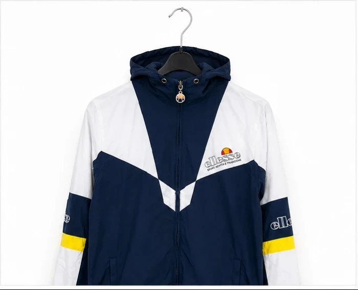 Veste Ellesse vintage bleu/blanc – Coupe rétro sport – Taille S